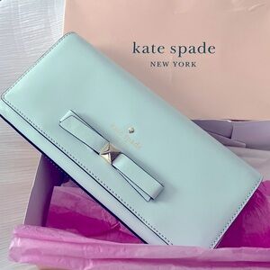 Kate Spade Hancock Park Keira Leather Party Clutch Hand Bag XL Wallet Bow.